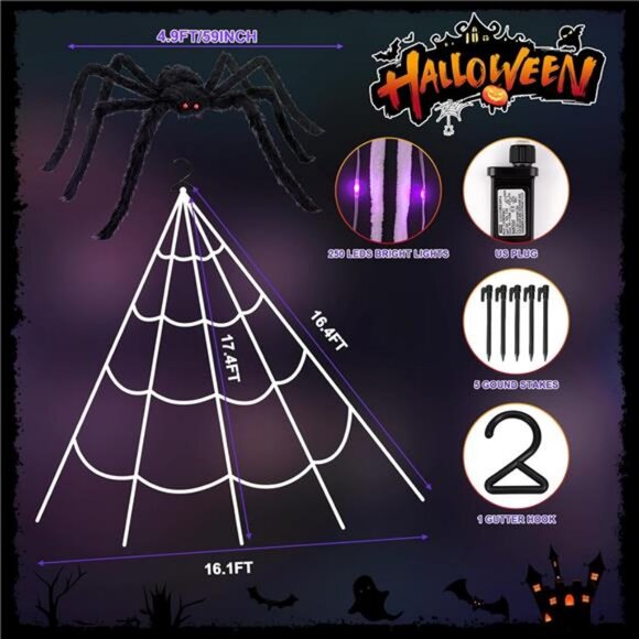 Halloween Decorations Spider Web Lights, 250 LED 16.4Ft Light Up Spider Web - Picture 5 of 8